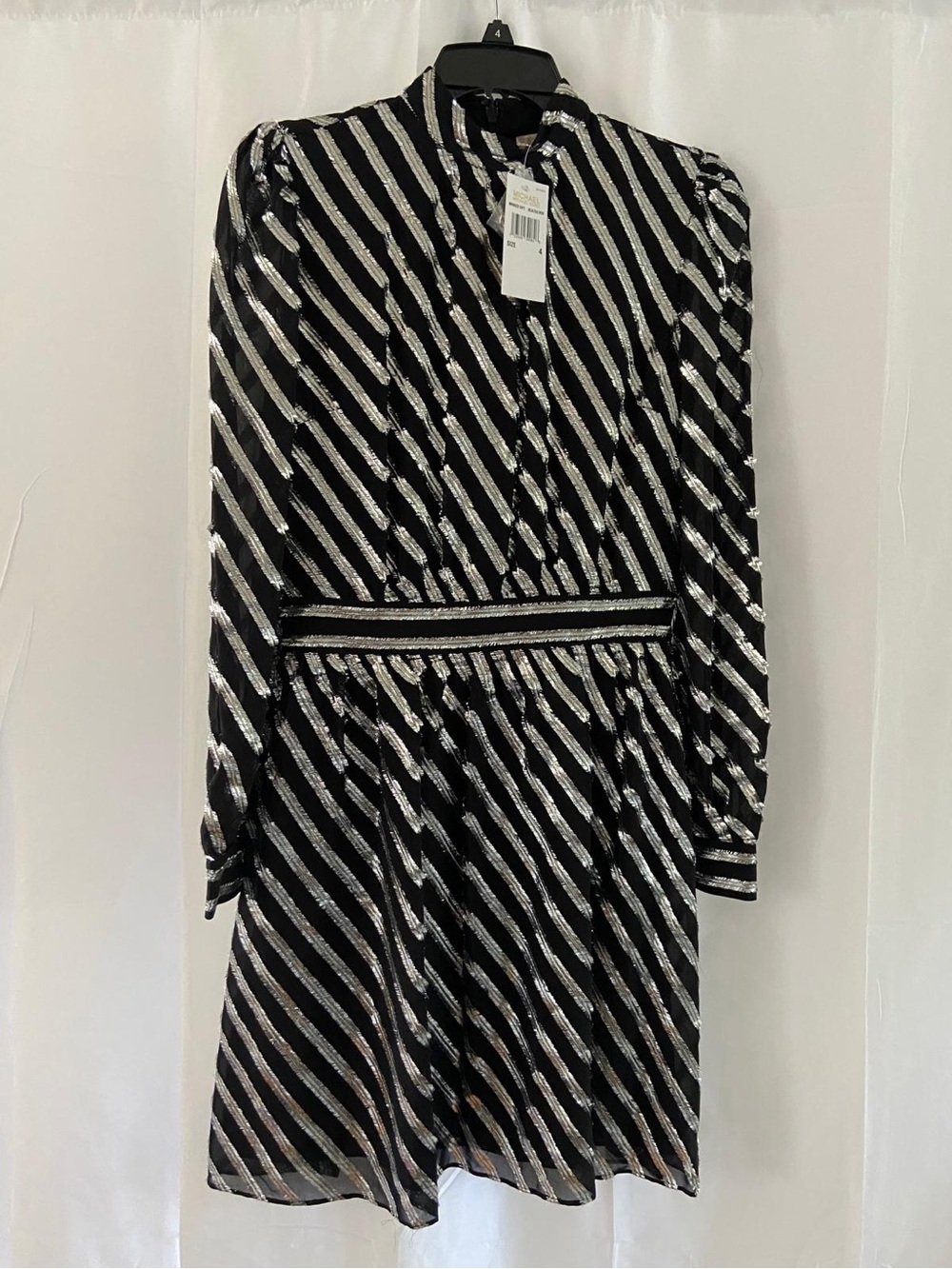 Michael Kors Black Dress with Silver Diagonal Stripes - Long Sleeve